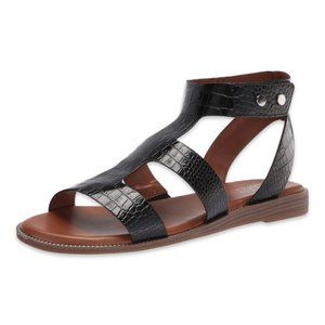 NWOT Franco Sarto Genevia Flat Sandal Gladiator Black Faux Alligator Print 6.5